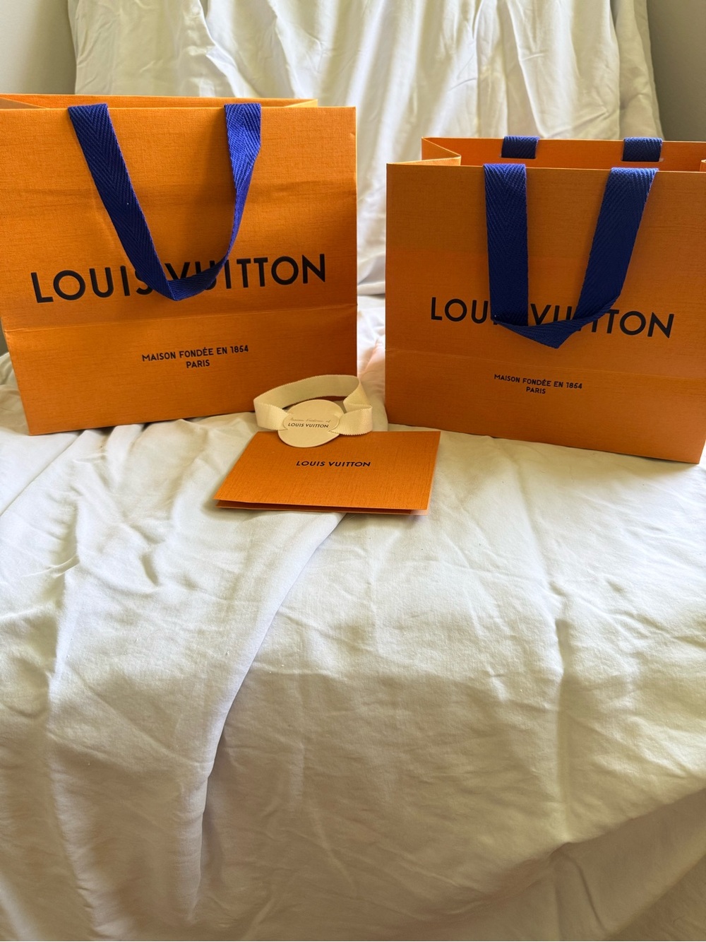 Louis Vuitton Orange Shopping/Gift Bag with Blue Handles